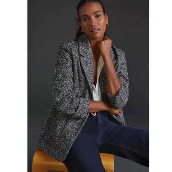 Anthropologie X Avec Les Filles Relaxed Patch-Pocket Tweed Blazer Coat - Picture 4 of 11